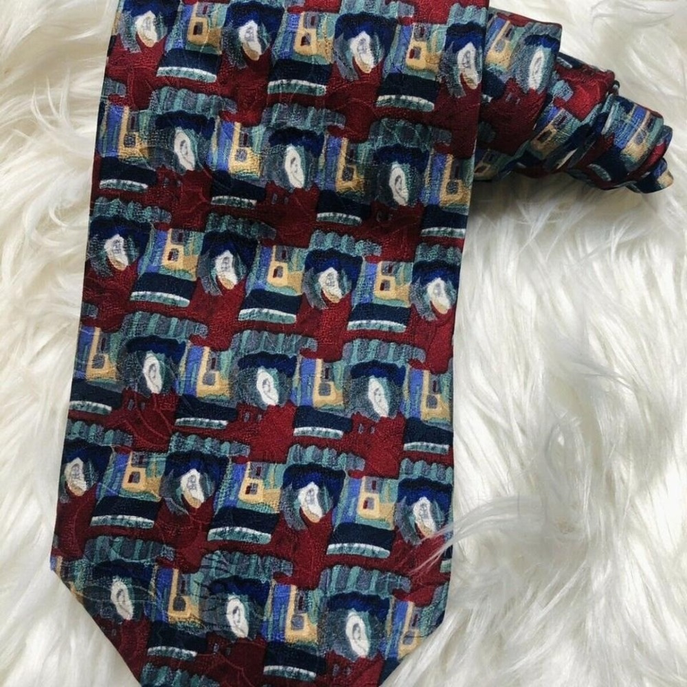 J. Garcia Necktie Abstract Art Burgundy Blue Silk Tie‎ Mens
